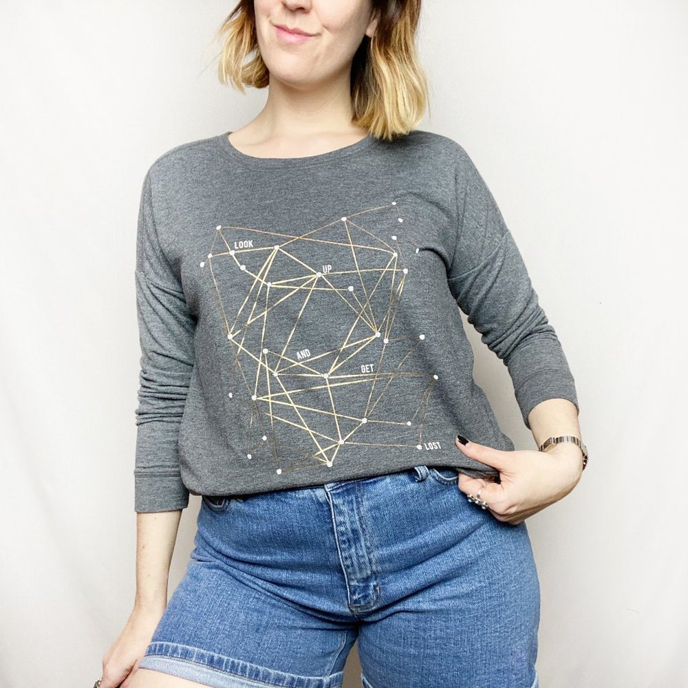 Gray Look Up And Get Lost Constellation Sweater S